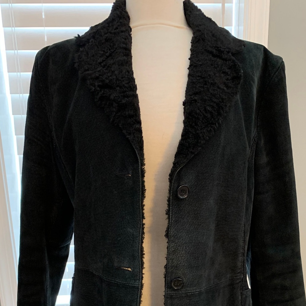 Black Suede (100% Leather) Midi Coat